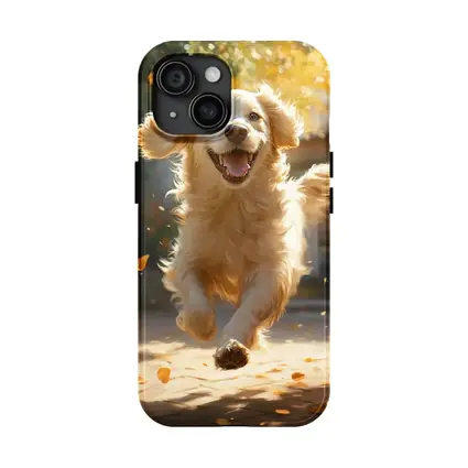 Golden Retriever Running Outdoors Autumn Leaves