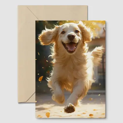 Golden Retriever Running Outdoors Autumn Leaves