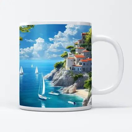 Mediterranean Coastal Cliffs Sailboats Blue Sea