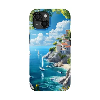 Mediterranean Coastal Cliffs Sailboats Blue Sea