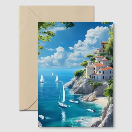 Mediterranean Coastal Cliffs Sailboats Blue Sea