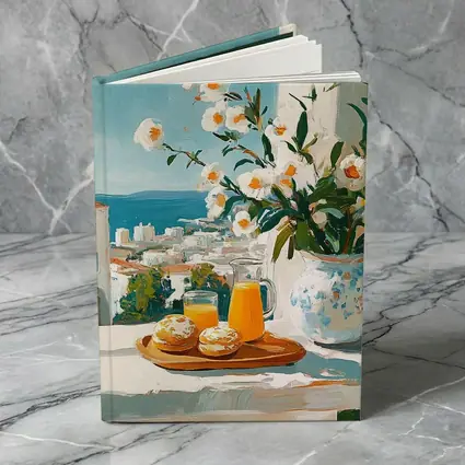 Mediterranean Breakfast Table White Flowers Ocean View