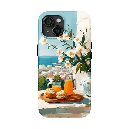 Mediterranean Breakfast Table White Flowers Ocean View