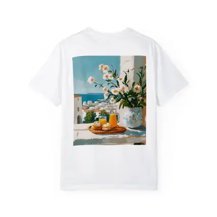 Mediterranean Breakfast Table White Flowers Ocean View