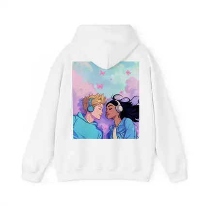 Anime Couple Headphones Pastel Sky Butterflies