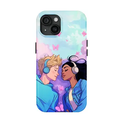 Anime Couple Headphones Pastel Sky Butterflies