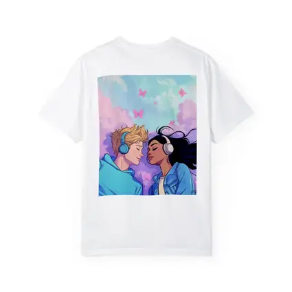 Anime Couple Headphones Pastel Sky Butterflies