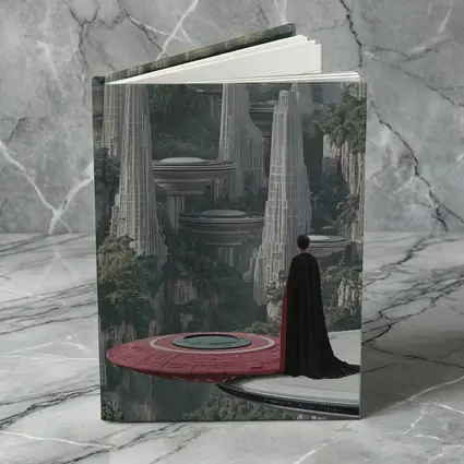 Cloaked Figure Overlooking Futuristic City Towers