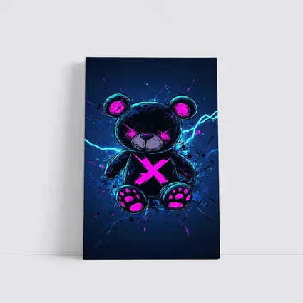 Dark Neon Teddy Bear Cyberpunk Blue Background
