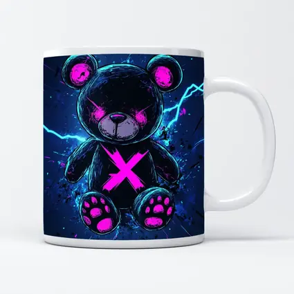 Dark Neon Teddy Bear Cyberpunk Blue Background