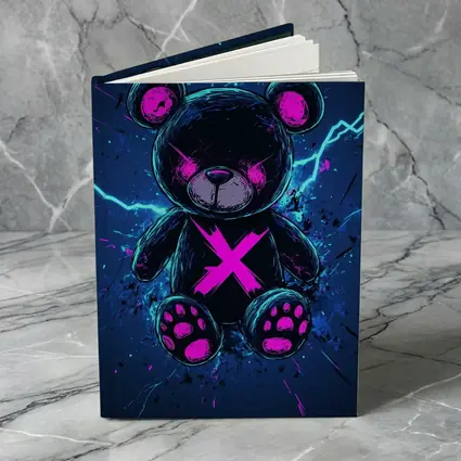 Dark Neon Teddy Bear Cyberpunk Blue Background