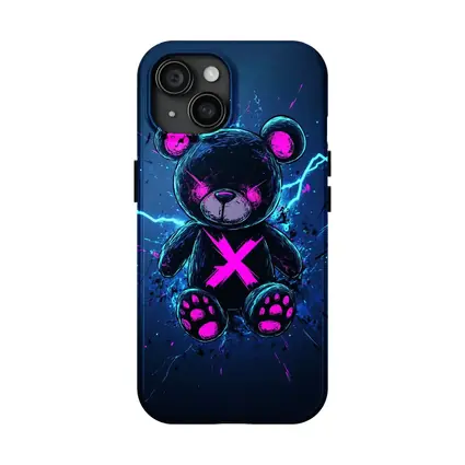 Dark Neon Teddy Bear Cyberpunk Blue Background