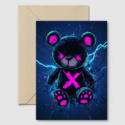 Dark Neon Teddy Bear Cyberpunk Blue Background