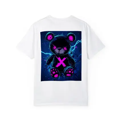 Dark Neon Teddy Bear Cyberpunk Blue Background