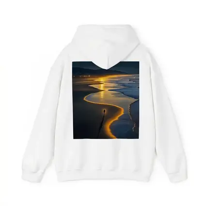 Lone Figure Walking Glowing Beach At Night