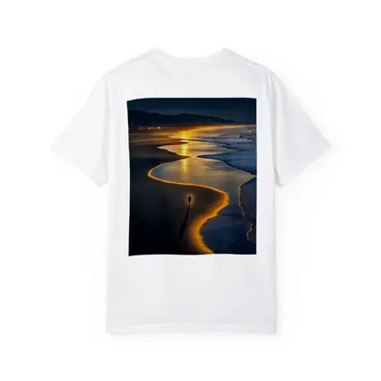 Lone Figure Walking Glowing Beach At Night