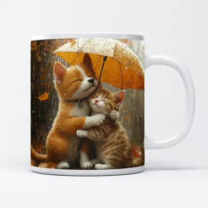 Two Orange Cats Hugging Under Yellow Umbrella