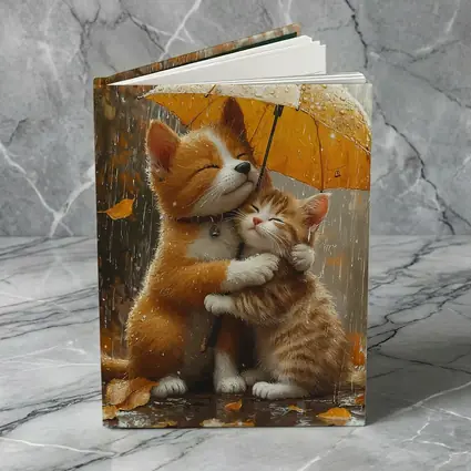 Two Orange Cats Hugging Under Yellow Umbrella