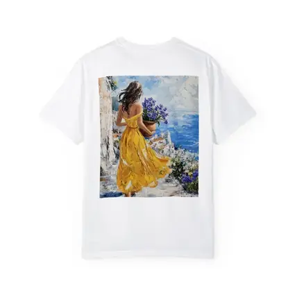 Woman Yellow Dress Mediterranean Coastal Oil Painting