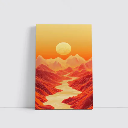 Red Mountains River Valley Sun Art