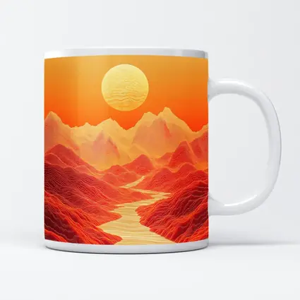 Red Mountains River Valley Sun Art