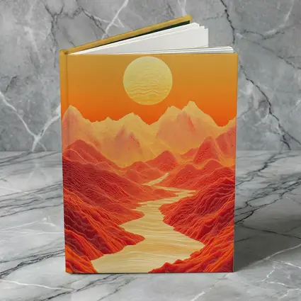 Red Mountains River Valley Sun Art