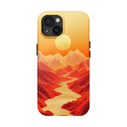 Red Mountains River Valley Sun Art