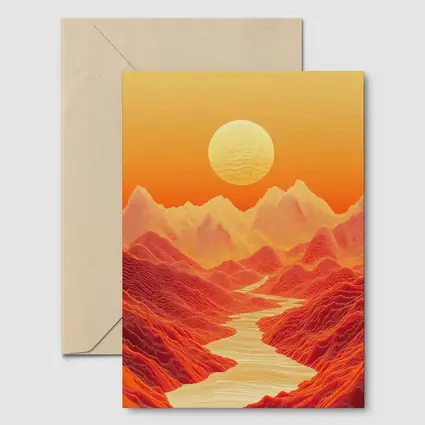 Red Mountains River Valley Sun Art