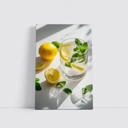 Lemon Mint Water Glass White Background