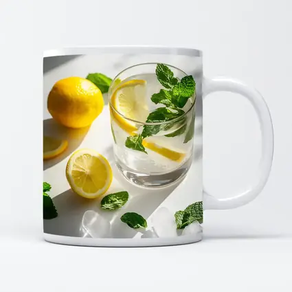 Lemon Mint Water Glass White Background