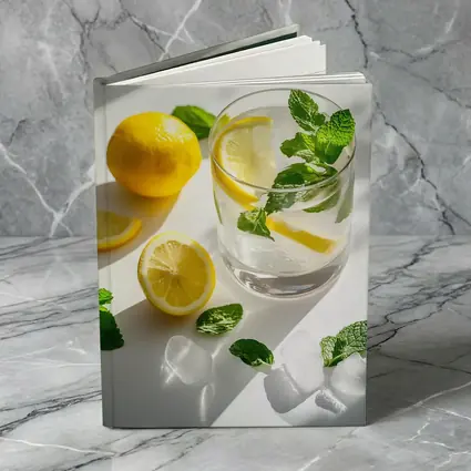 Lemon Mint Water Glass White Background