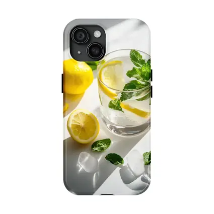 Lemon Mint Water Glass White Background
