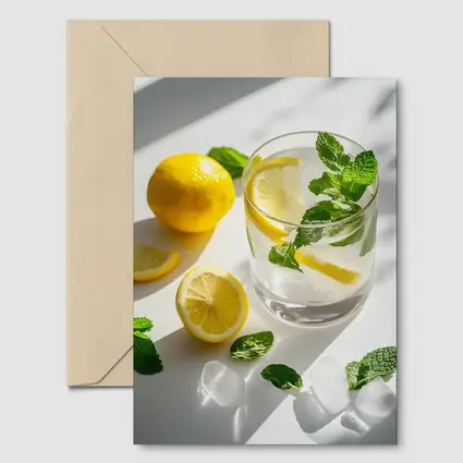 Lemon Mint Water Glass White Background