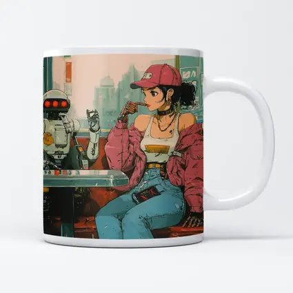 Anime Girl Robot Retro Diner Scene