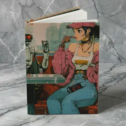 Anime Girl Robot Retro Diner Scene