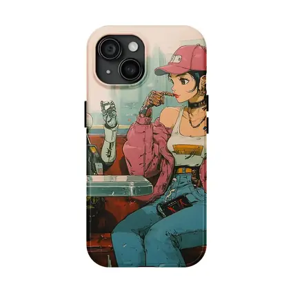 Anime Girl Robot Retro Diner Scene
