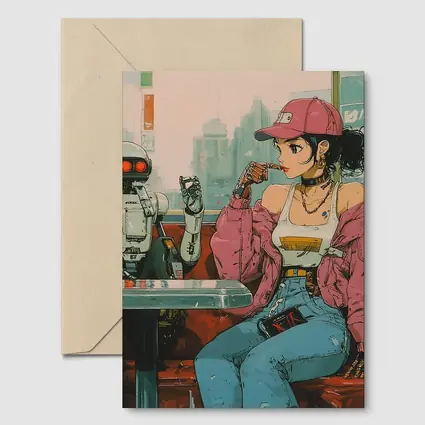 Anime Girl Robot Retro Diner Scene