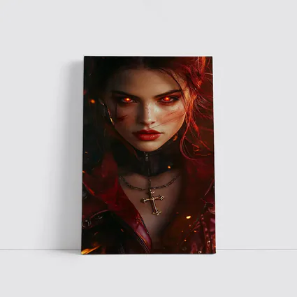 Dark Fantasy Woman Glowing Red Eyes Fire