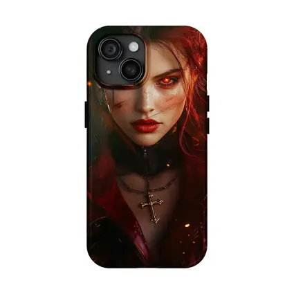 Dark Fantasy Woman Glowing Red Eyes Fire