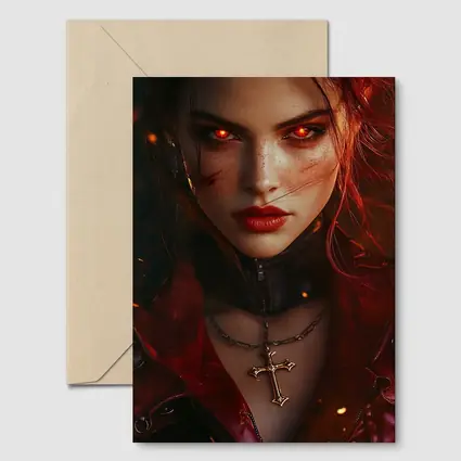 Dark Fantasy Woman Glowing Red Eyes Fire