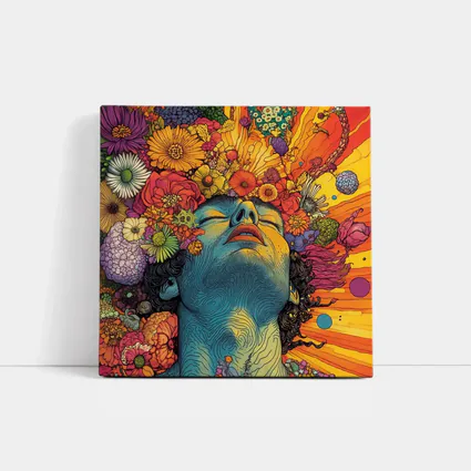 Woman Head Blooming Flowers Psychedelic Art