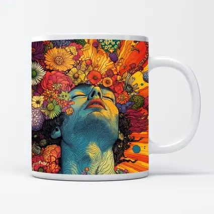 Woman Head Blooming Flowers Psychedelic Art
