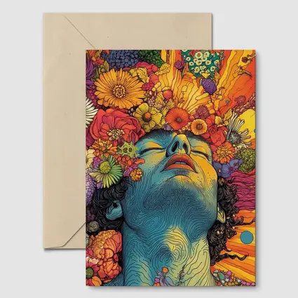 Woman Head Blooming Flowers Psychedelic Art