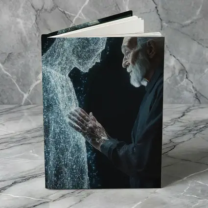 Old Man Reaching Glowing Spirit Figure Black