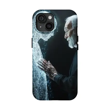 Old Man Reaching Glowing Spirit Figure Black