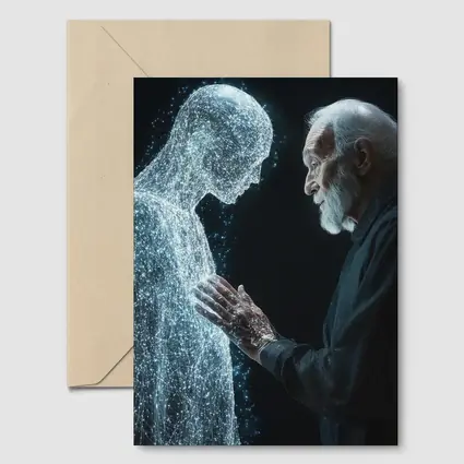 Old Man Reaching Glowing Spirit Figure Black