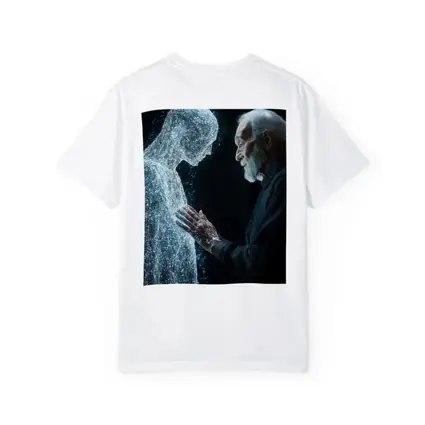Old Man Reaching Glowing Spirit Figure Black