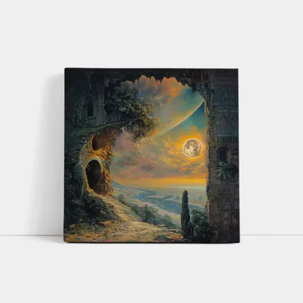 Fantasy Ruins Moon Golden Sky Landscape