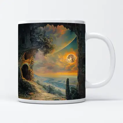 Fantasy Ruins Moon Golden Sky Landscape