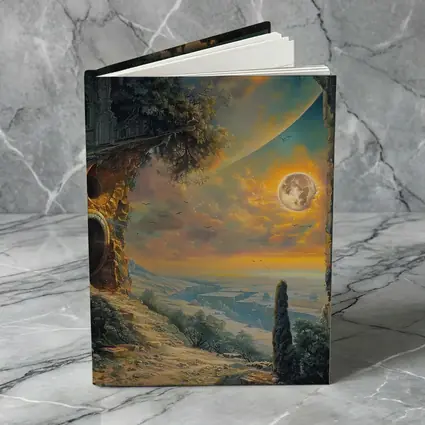 Fantasy Ruins Moon Golden Sky Landscape